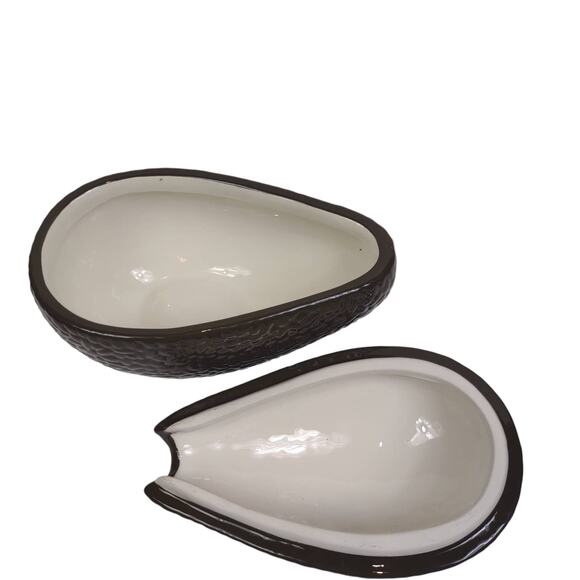 Avocado Shaped Guacamole Condiment Serving Dish w/Lid Embossed Ceramic - Picture 4 of 8